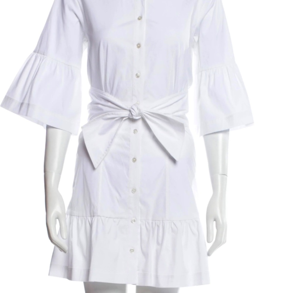 Veronica Beard Shirtdress White Three-Quarter Sleeve with Collar Button Closure